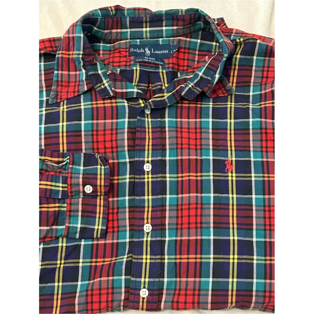 VTG Ralph Lauren Blake Shirt Mens XXL Multicolor Tartan Plaid 2-Ply Cotton LS
